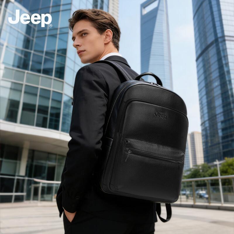 JEEP Men s Genuine Leather Business Laptop Backpack
