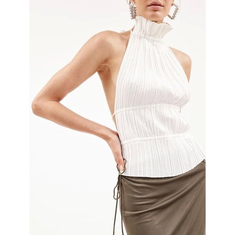 Sleeveless Lace-up Sleeveless Vest with High Neck Sexy Backless Lace Up