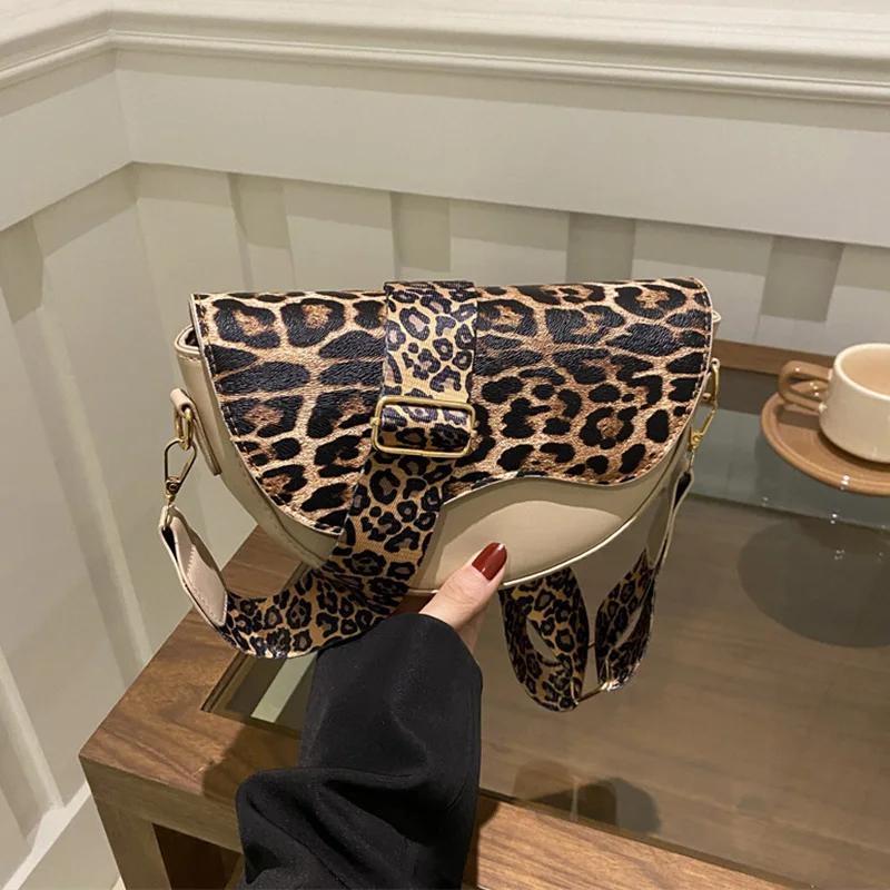 Wide Strap Leopard Print Crossbody Bags for Women, Fashion Designer Shoulder Bag for Daily Used, Versatile Ladies Handbags