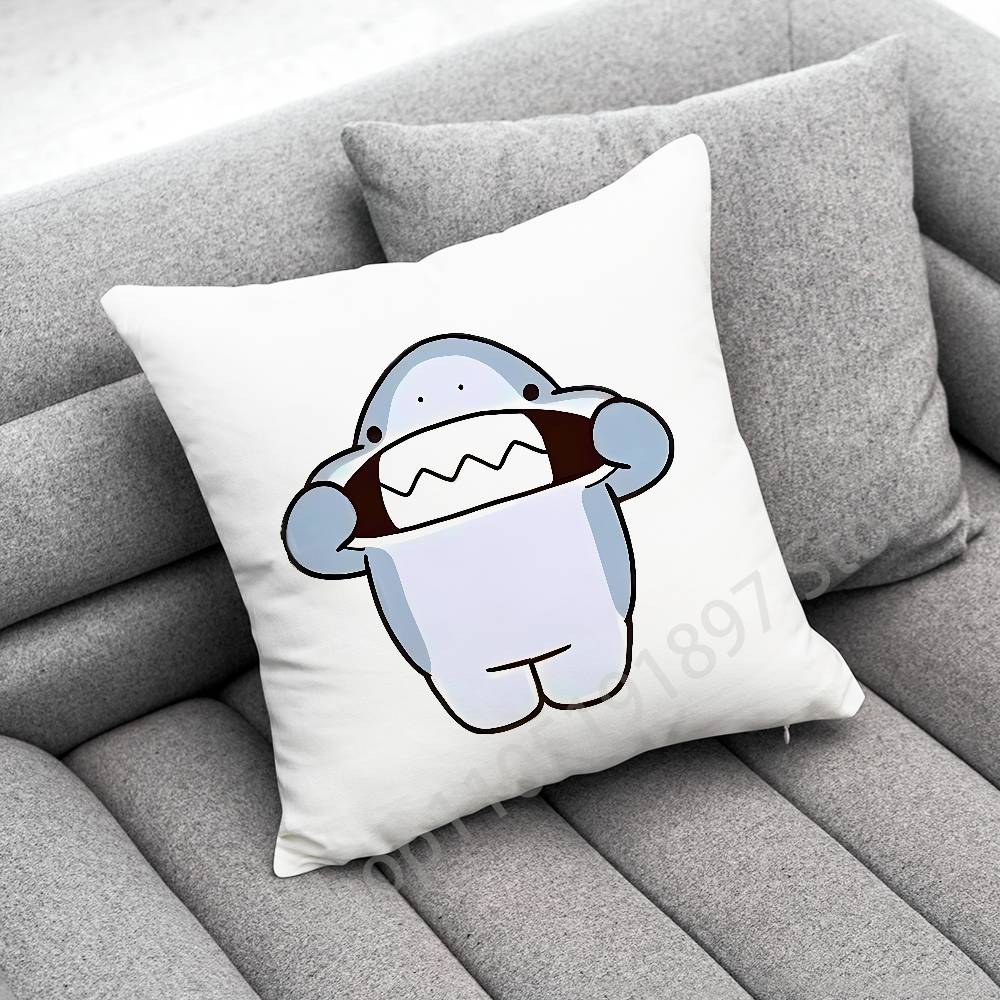 Funny Cartoon Blue Shark Throw Pillow Case For 50cm 40cm 55cm 45*45cm 30cm Square Bedroom Pillowcase Cover