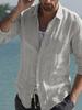 Camicia Casual a Maniche Lunghe in Lino da Uomo Transfrontaliera Primavera Estate Spiaggia Tinta Unita Camicia Quotidiana