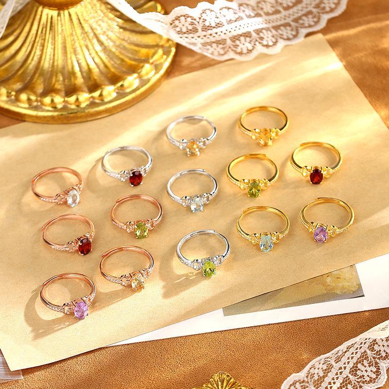 Color Treasure Ring S925 Sterling Silver Horse Buckle Design Natural Topaz Garnet Peridot Light Luxury Living Ring