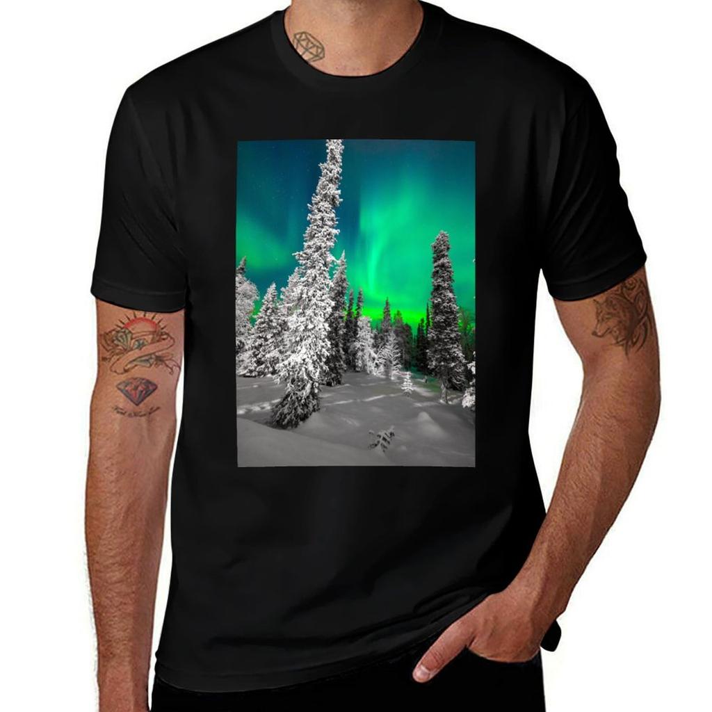 Northern Lights, Aurora Borealis, Arctic, Winter, Alaska T-Shirt Plus Size Loose Short Sleeve T