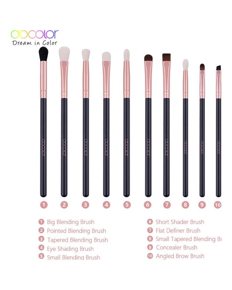 Docolor 10pcs Eyeshaow Make Up Brushes Set Rose Gold Eye Shadow Blending Make Up Brushes Soft Synthetic Hair For Women Beauty