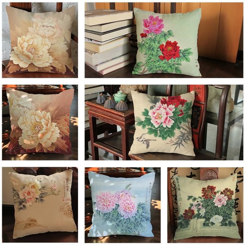 9 Designs Chinese Royal Style Poeny Flowers Cushion For Home Decoration East Asia Elegant Floral Sofa Pillow Case Cushion Covers
