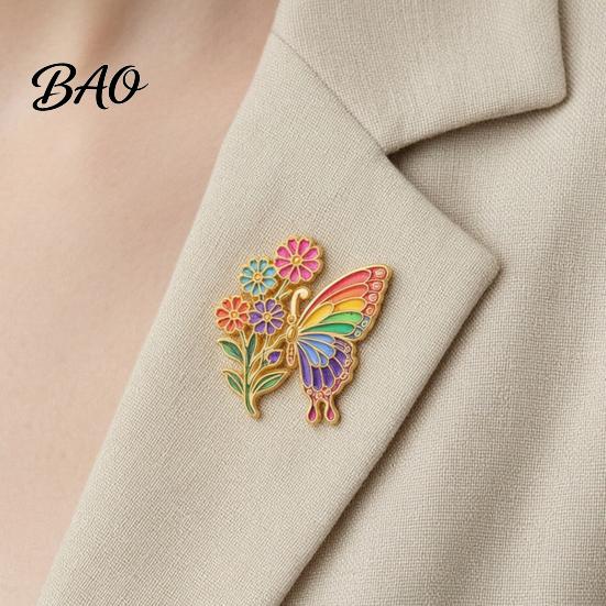 Butterfly Lapel Pin Enamel Flower Brooch Pin, Floral Badge for Women, Inscet Shaped Coats Sweaters Scarves Alloy