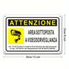 Vintage-Style Reflective Video Surveillance Metal Sign - Wall-Mounted, 20.32x30.48 Cm, Dual-Language English & Italian, Ideal Fo