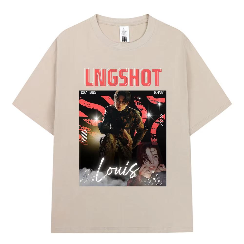 Korean Kpop Hip Hop Group Lngshot LOUIS Graphic T Shirt Unisex Women Clothing Fashion Short Sleeve Pure Cotton Casual Tshirts