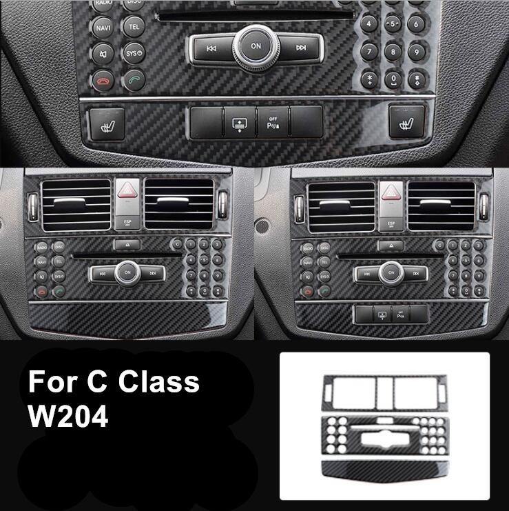 For Benz C Class W204 Accessories Carbon Fiber Style Car Interior Center Console Instrument AC Air Vent Outlet Panel CD Cover Sticker Decoration