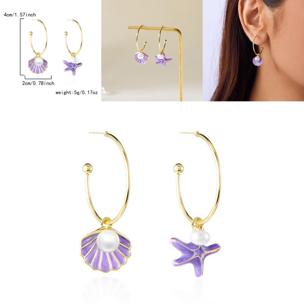Trendy Summer Shell Pearl Earrings For Women With Asymmetric French Style And Alloy Material