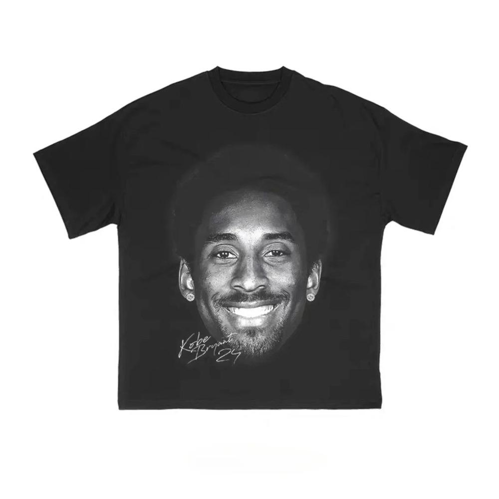 Kobe Bryant Portrait T-Shirt, Black & White Signature Graphic Tee, Basketball Legend Merch, Soft Unisex Casual Top, Ideal Gift for Fans