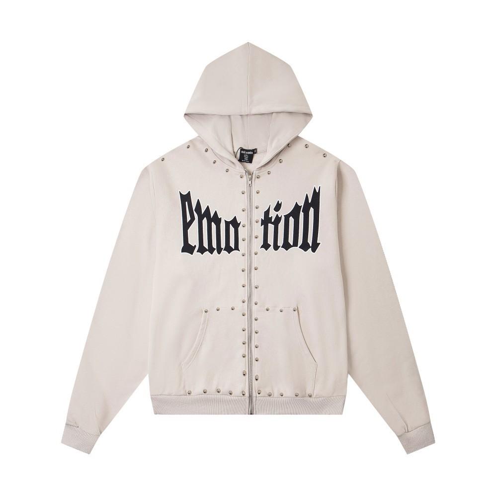 25S cross-border European and American trendy brand MIXED & EMOTION beaded letter hooded sweater men's and women's high street cardigan jacket