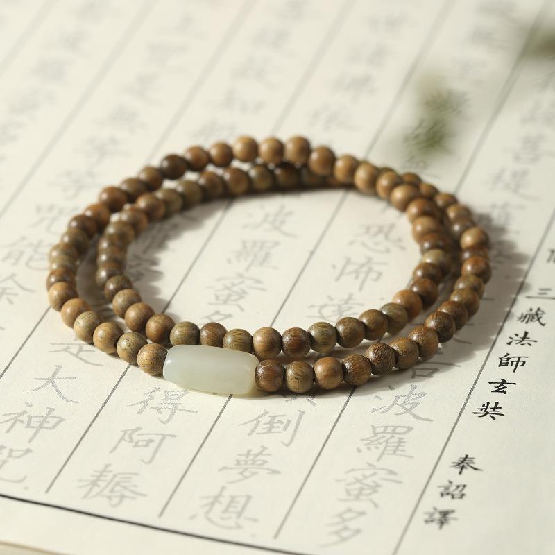 Natural Lobular Red Sandalwood Hetian Jade Beaded Double-layer Bracelet Retro Simple Literary Niche Design Personalized Jewelry Women