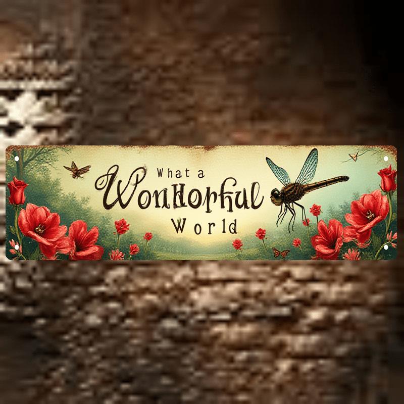 Vintage "What a Wonderful World" Aluminum Sign - Cursive Lettering Retro Wall Decor - 40.64x10.16cm Aluminum Sign Suitable for Home, Cafe, Office - No
