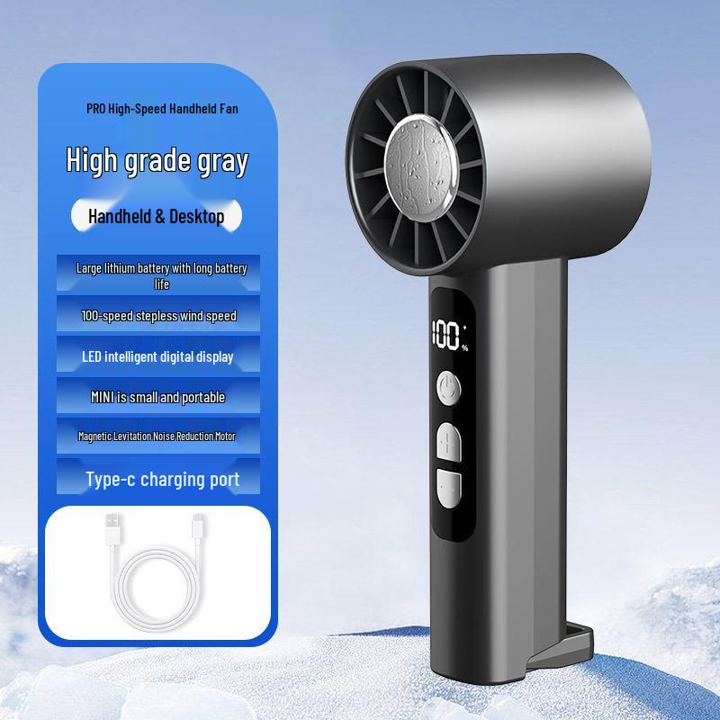 High-Speed Portable USB Mini Fan with Digital Display - 100 Adjustable Speeds 5.2x5.4x15 cm