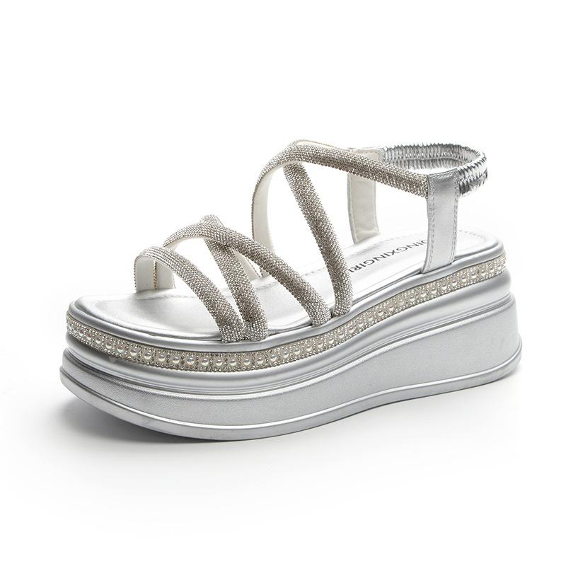 Roman sandals women's summer new rhinestone fashion versatile thick sole height increase small casual sandals