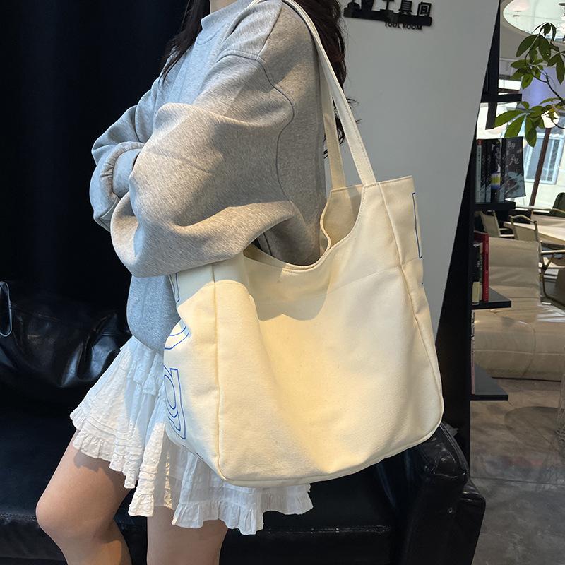 Summer simple large-capacity leisure shopping bag letter printing shoulder canvas tote bag