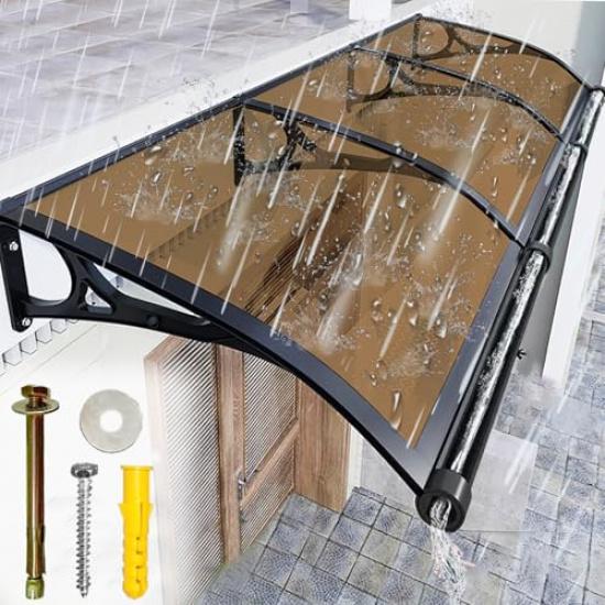 Навес для оконного входа, навесы для патио, наружный кронштейн из алюминиевого сплава с поликарбонатным покрытием, простой в установке навес для входной двери 60x60cm/24x24in коричневый