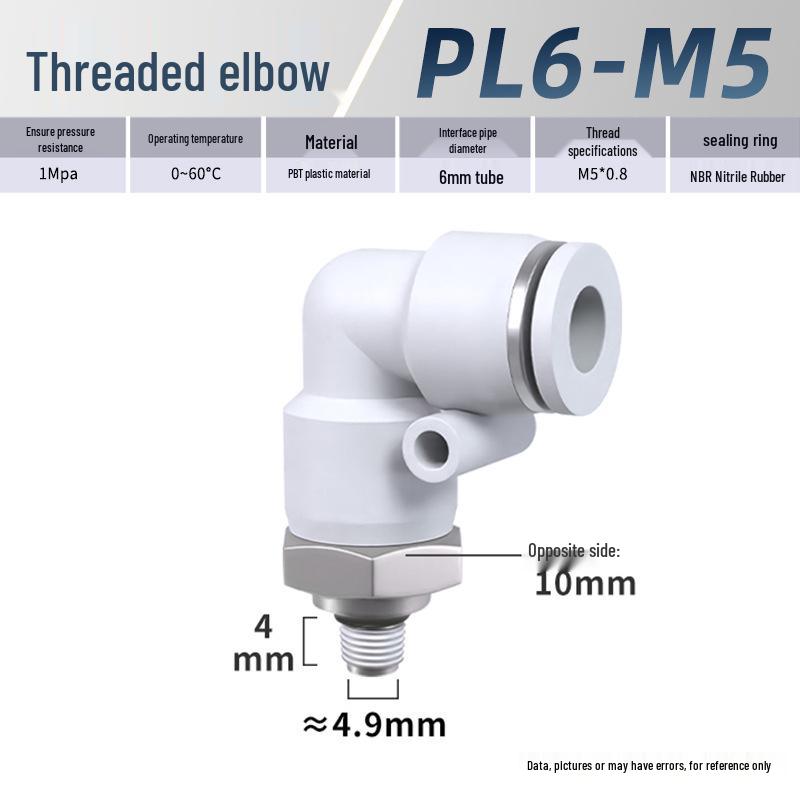 Zhuoji Pneumatic Quick Connect Elbow Fitting PL8-02/4-M5/6-01/10-03/1