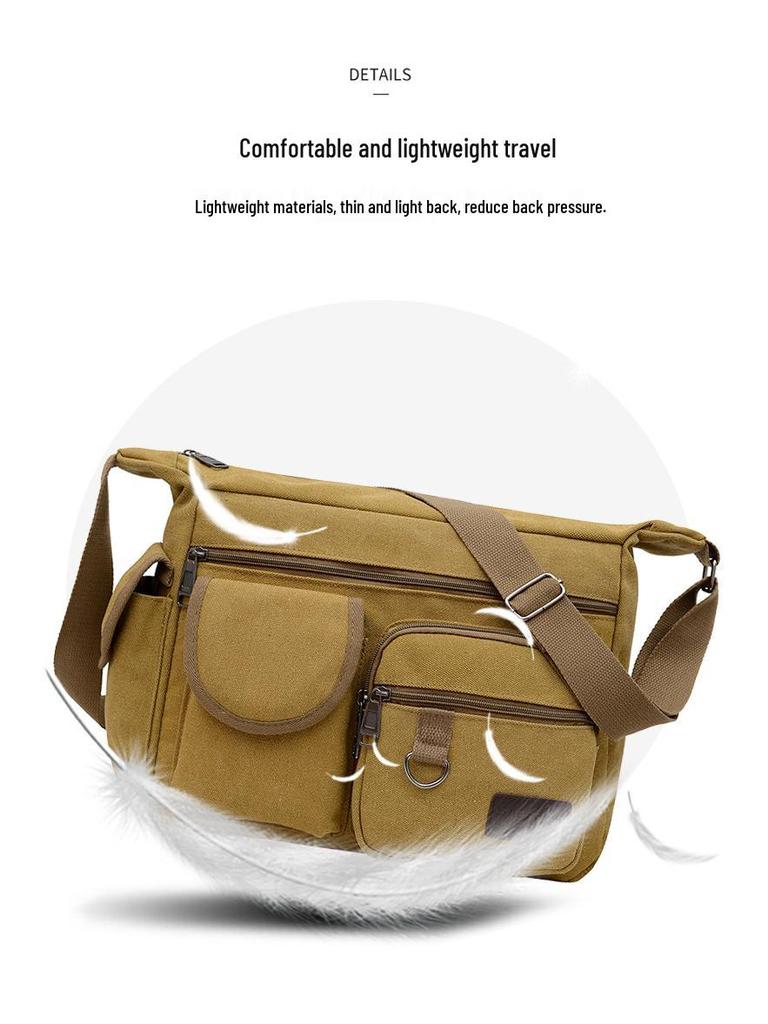 Hochwertige Herren-Canvas-Umhängetasche mit Doppeltaschen für Reisen
