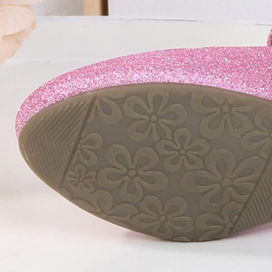Girls Princess Flats Low Heel Dress Shoes Mary Glitter Wedding Party Sparkling Bow