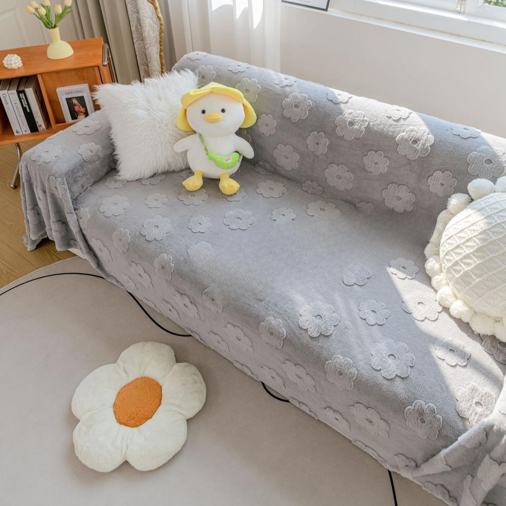 Plush Sofa Cushion Winter Thickened Sofa Saddle Cover Cover Keep Warm Pure Color Anti-Rabbit Fur Simple Style