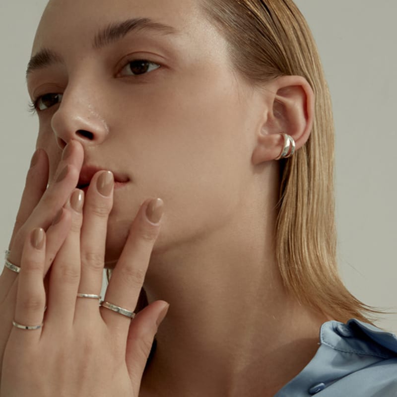 LUNNE Silver Bold Double Ring Ear Cuff #LSE24
