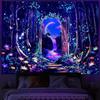 Heynvioo Blacklight Forest Tree Tapestry UV Reactive Moon Tapestry Trippy Galaxy Space Tapestries Fantasy Landscape Tapestries Aesthetic Plant Wall