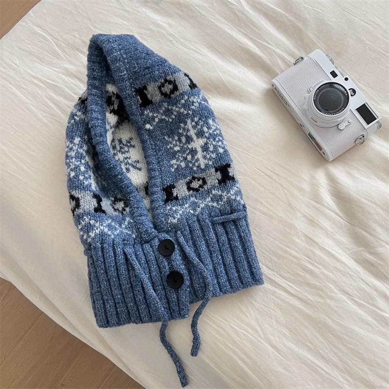 Children s Fair Isle Snowflake Balaclava: Warm Winter Knit Hat & Scarf with Ear Protection. One Size