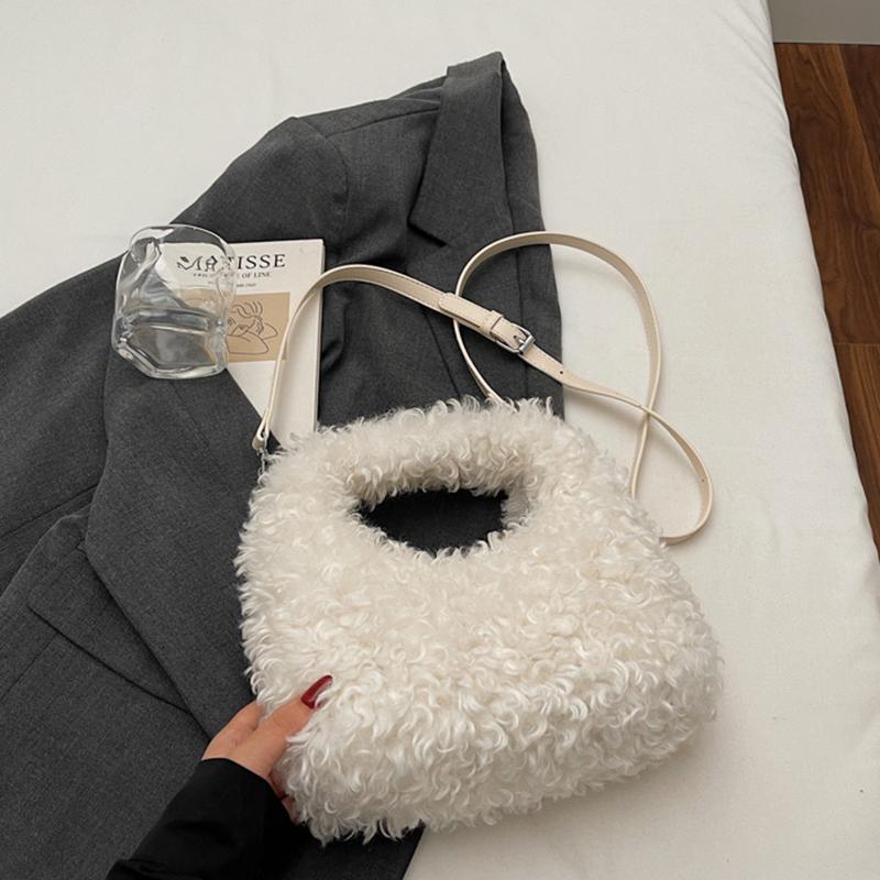 Yogodlns Plush Sweet Shoulder Bags for Women Cute Autumn and Winter New Versatile Fashion Large Capacity Women's Handbags