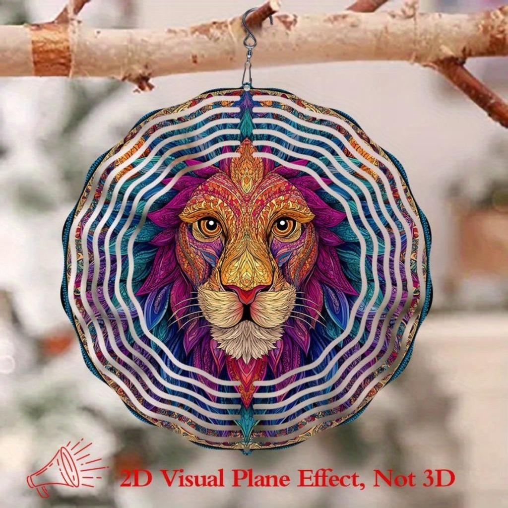 Vibrant Lion Face Wind Chime Metal Kinetic Spinner for Garden Patio Window Decor Colorful Striped Design Indoor Outdoor Yard Art