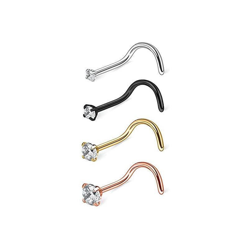 12-teiliges vergoldetes Diamant-Nasenring- & Stecker-Set