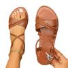Large size 25 summer new woven belt open-toed flat-soled sandals women wear elastic beach sandals