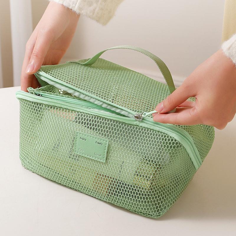 1PC Multi-Compartment Mesh Makeup Pouch Designer Cosmetic Storage with Dividers 23x11x11cm