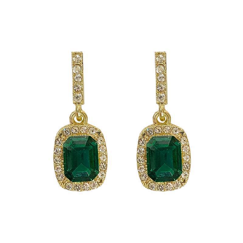 Luxury emerald gem earrings are fashionable and popular, personalized design sense, square earrings, gentle temperament and retro.