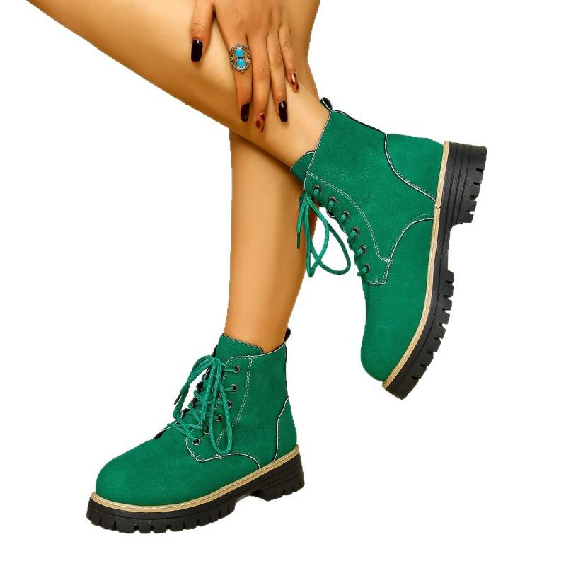 Round Toe Booties 2025 Winter New Lace-up British Style Plus Size Platform Martin Boots for Women