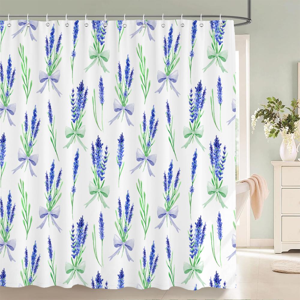 

Лавандовые шторки для душа Акварельные фиолетовые цветочные растения Водонепроницаемый полиэстер Занавеска для ванной комнаты Декор комнаты с крючками W90xH180cm