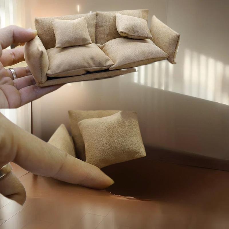 1 Set 1:12 Mini Dollhouse Furniture Italian Leather Sofa Simulation Miniature Living Room Chairs Decor Kids Pretend Play Toy
