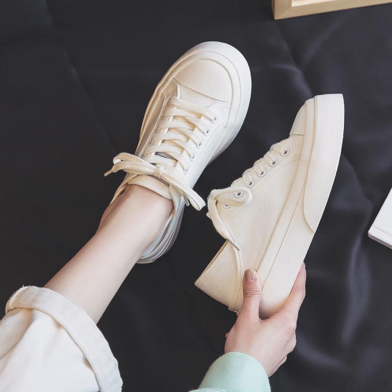 

Two Wearing Big Head and Half Dragging Canvas Shoes Women s Summer Muffin Thick-soled Little White Shoes New Breathable Lazy Board Shoes
