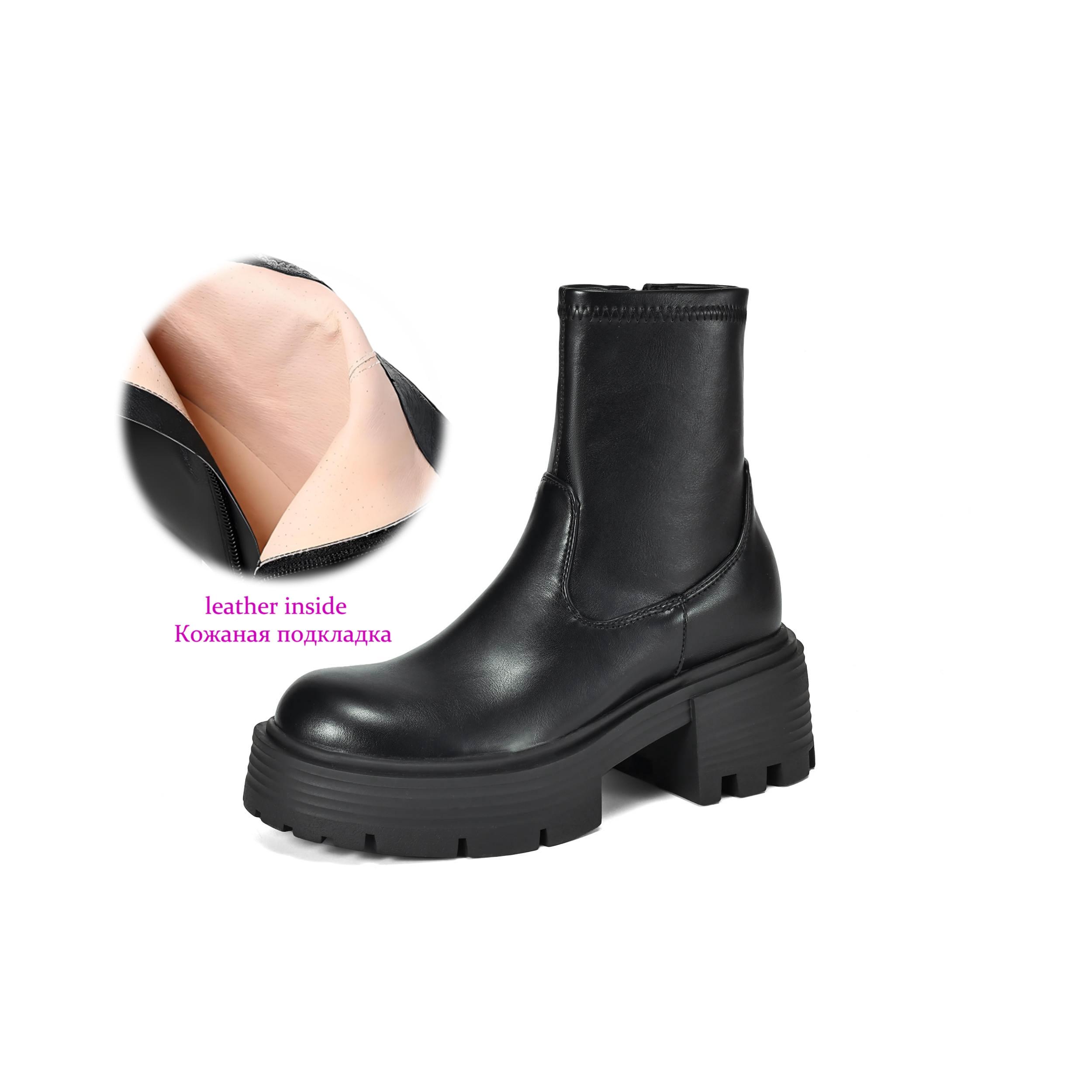 

Krazing Pot Microfiber Autumn Winter Shoes Thick High Heels Thick Bottom Size 43 Motorcycle Boots Zip Ankle Boots 34