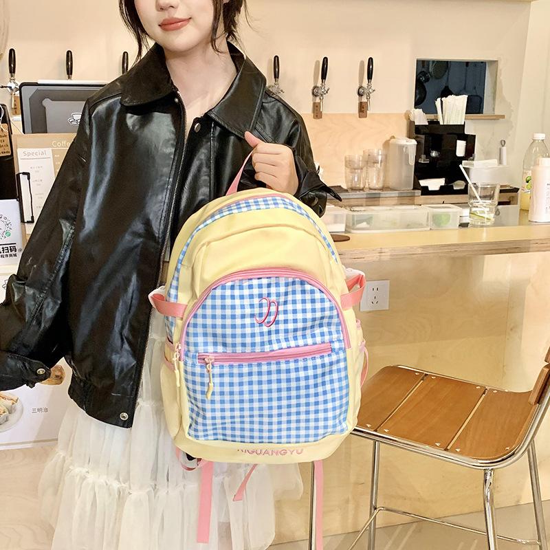 New Japanese Plaid Ins Cute Simple College High School College Travel Backpack Junior High School Girls Backpack