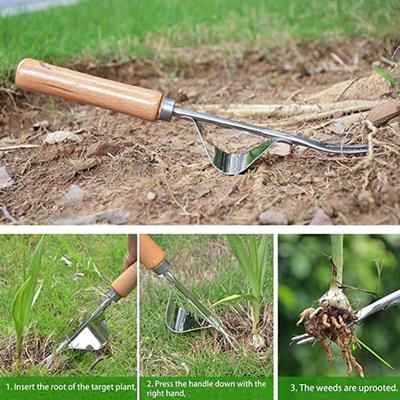 Unkrautentferner aus Edelstahl, Garten-Handunkrautstecher, manueller Unkrautzieher mit Holzgriff für Hof, Rasen, Bauernhof, Unkrautwerkzeug