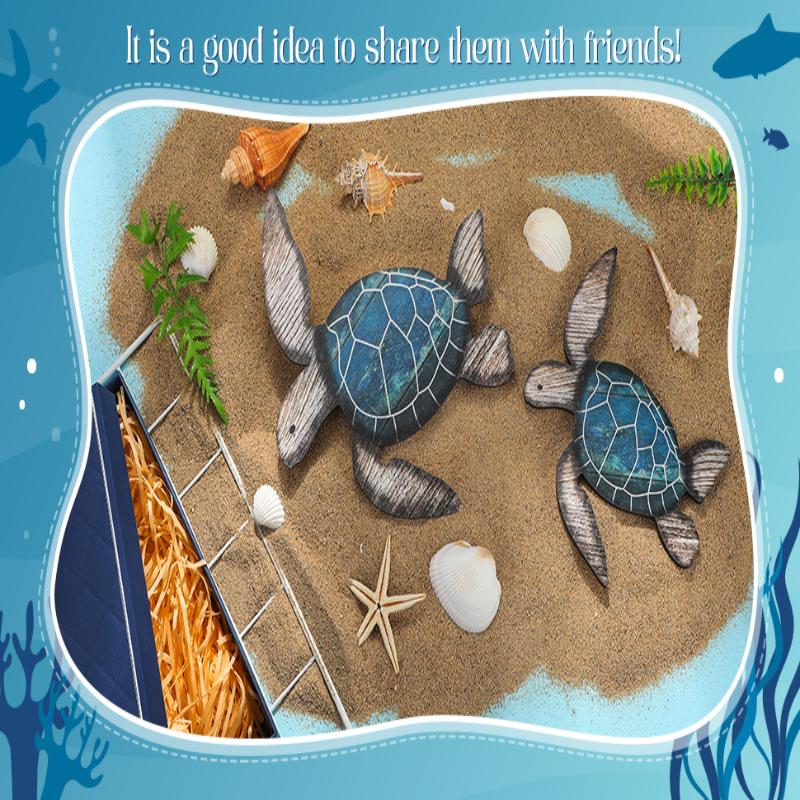 2Pcs/Set Wooden Turtle Wall Hanging Painting Farmhouse Turtle Hanging Decoration Beach Theme Decoration
