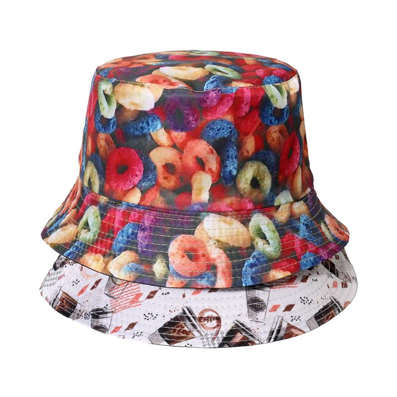 

2023 Европейская и американская шляпа рыбака с цифровой печатью, студенческая летняя уличная солнцезащитная шляпа с солнцезащитным козырьком, женская шляпа с печеньем, кофейником, женская шляпа