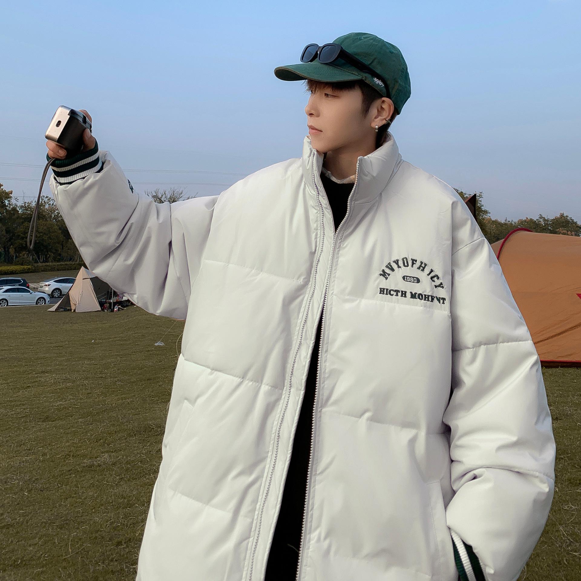

Men s Trendy Hong Kong Style Cotton-Padded Winter Jacket - Loose, Versatile Casual Outerwear L білий