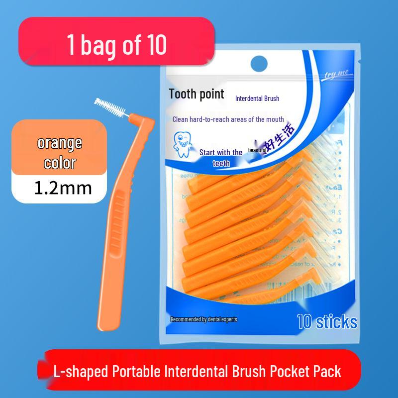 L-Shaped Interdental Toothbrush Set (10-Pack) with Wire Bristles