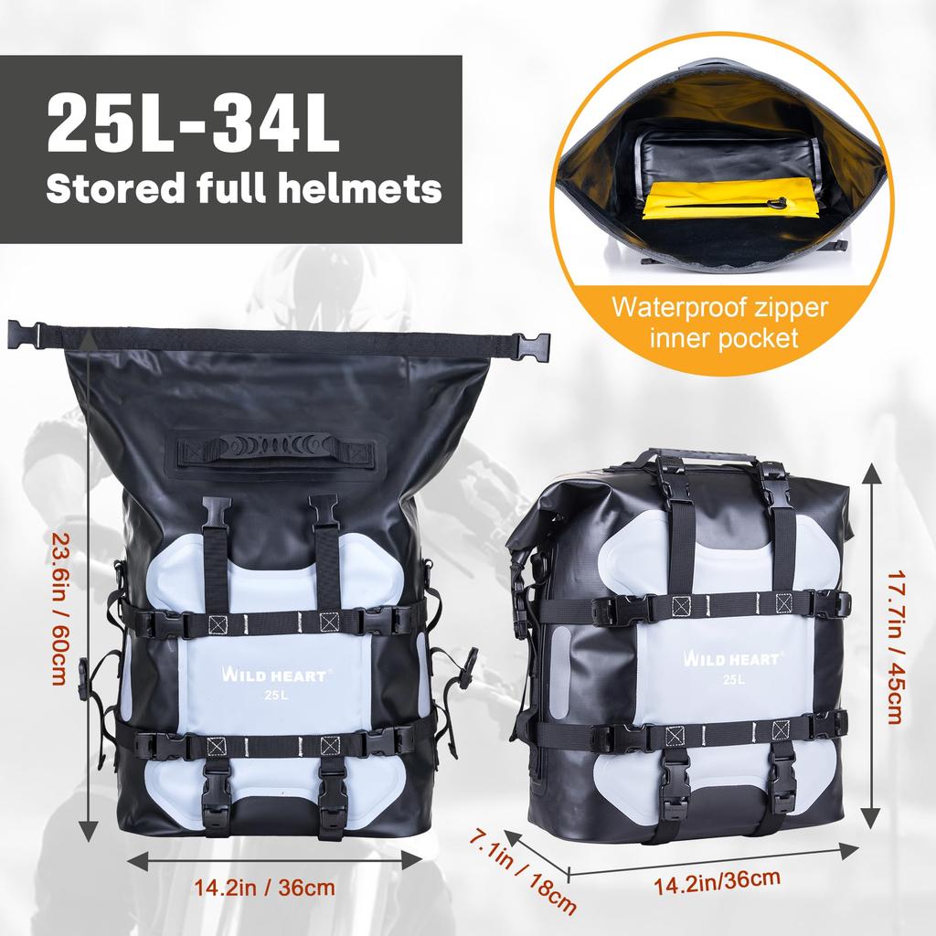 WILD HEART Bike Edge Stainless Steel Hanging Waterproof Waterproof and Bike Part One Bag, Bag, 20L/25L, Wear-Resistant, General-Purpose (Grey, 25L,