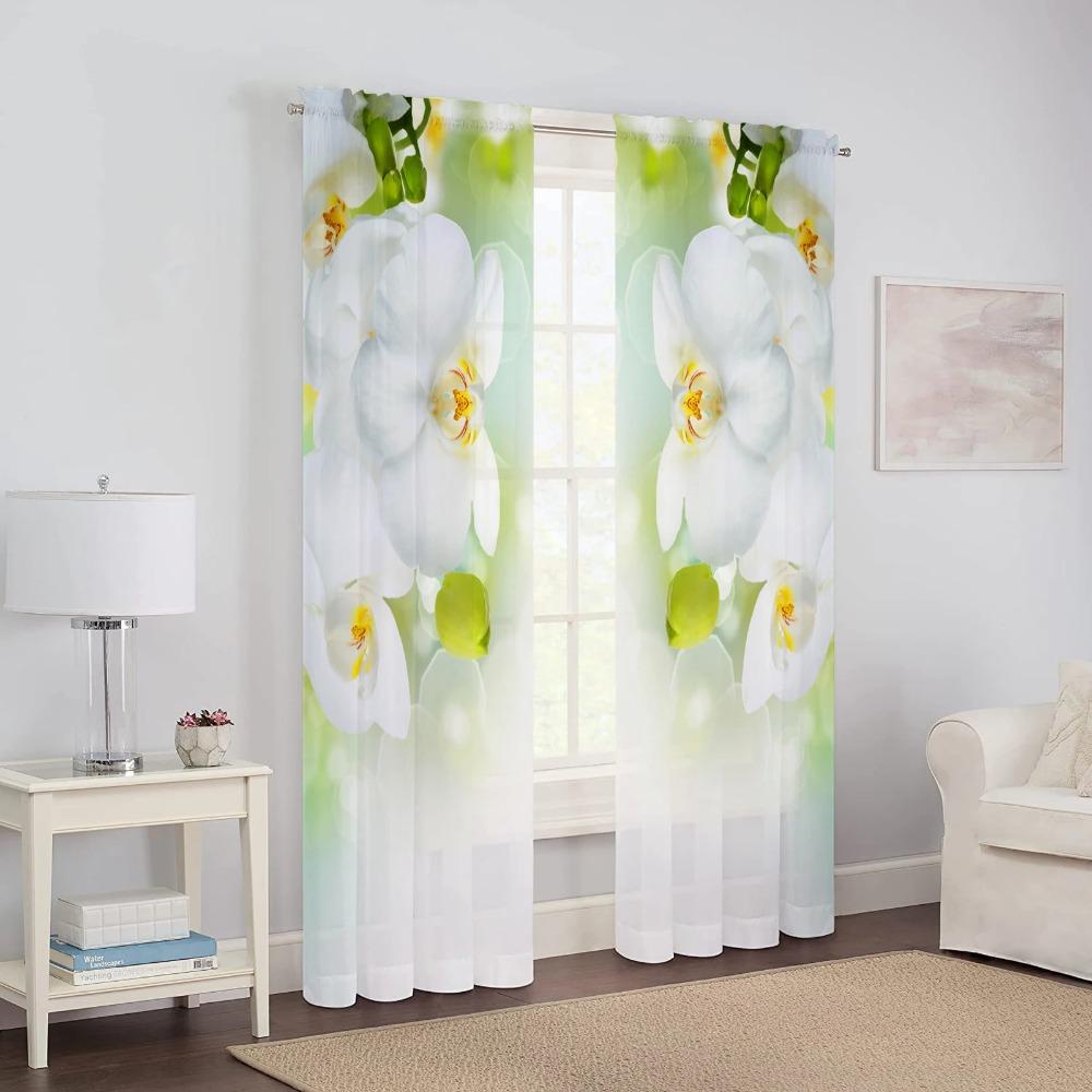 Phalaenopsis Floral Sheer Voile Drape For Living Dining Room Room Bedroom Kitchen Window Opening Transparent Chiffon Flowers Tulle Curtains