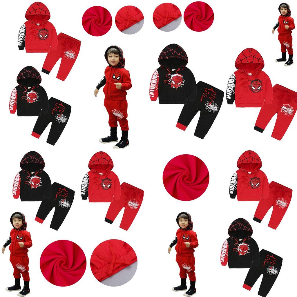 Stylish Kids Spiderman Long Sleeve Tracksuit Hooded Clothes Outfits