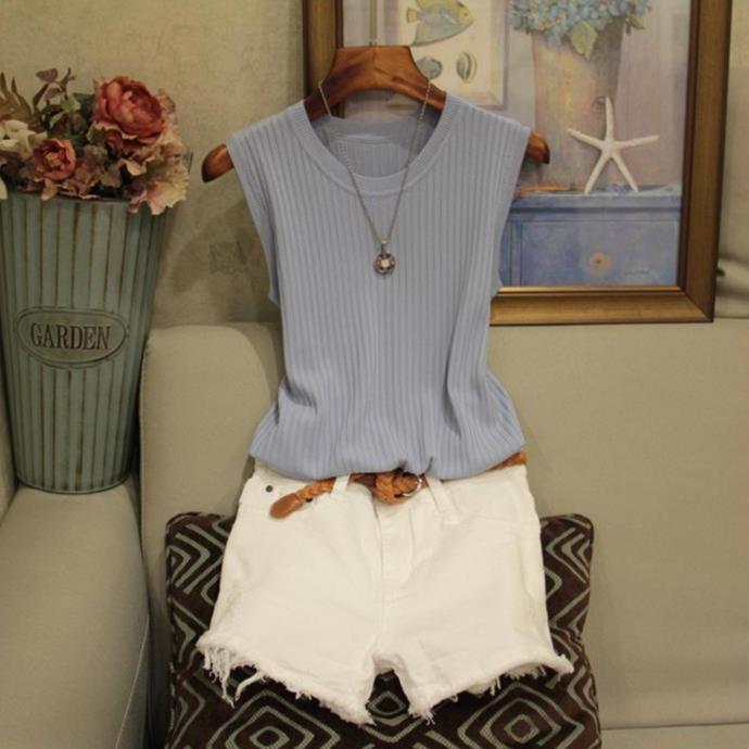 Camiseta interior de verano con cuello redondo para mujer, tirantes anchos, interior fino, sin mangas, de punto, de color liso, exterior, chaleco de poliéster
